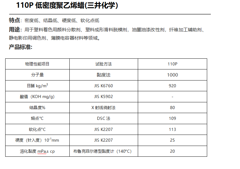 三井HI-WAX 110P低密度聚乙烯蠟（ PE蠟110P ）